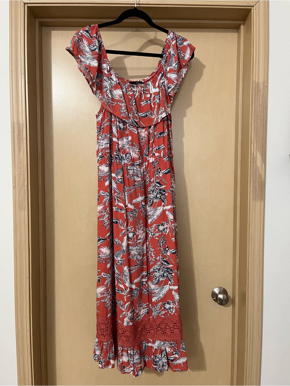 Red Floral Ruffle Maxi Dress